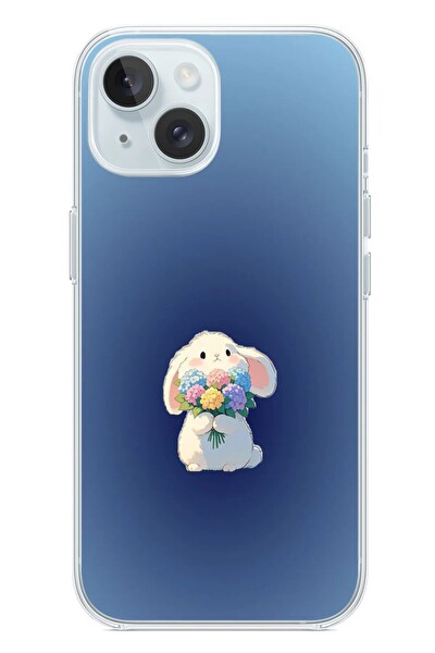 Le Balvo iPhone 15 Uyumlu Çiçekli Tavşan Baskılı Silikon Kılıf