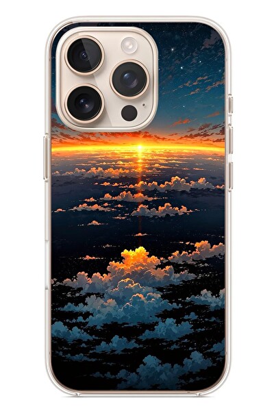 Le Balvo iPhone 16 Pro Uyumlu Gün Batımı ve Ay Baskılı Silikon Kılıf