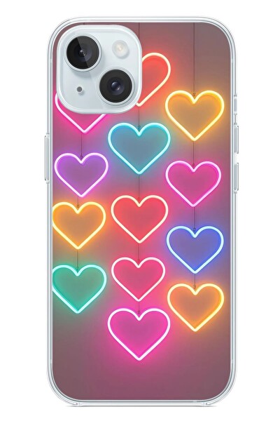Le Balvo iPhone 15 Uyumlu Neon Kalpler Baskılı Silikon Kılıf
