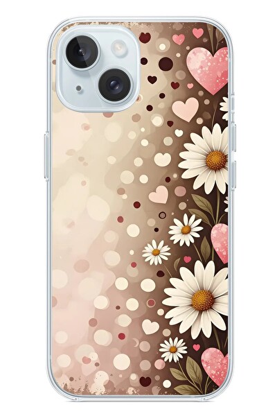 Le Balvo iPhone 15 Uyumlu Kalpli Papatya Damlaları Baskılı Silikon Kılıf