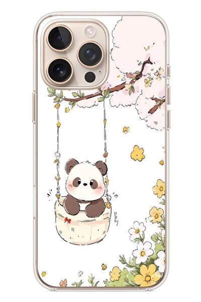 Le Balvo iPhone 16 Pro Max Uyumlu Sallanan Panda Baskılı Silikon Kılıf
