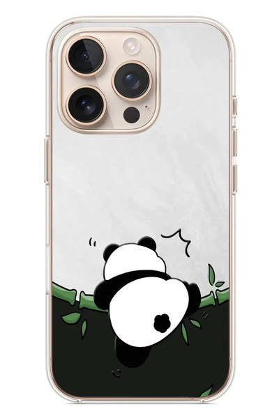 Le Balvo iPhone 16 Pro Uyumlu Bambuya Çıkan Panda Baskılı Silikon Kılıf