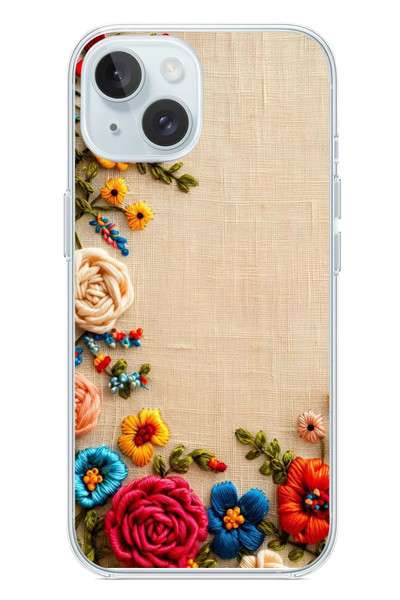 Le Balvo iPhone 15 Uyumlu İşlemeli İğne Oyası Baskılı Silikon Kılıf