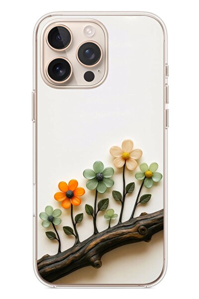 Le Balvo iPhone 16 Pro Max Uyumlu Dalda Açan Çiçekler Baskılı Silikon Kılıf