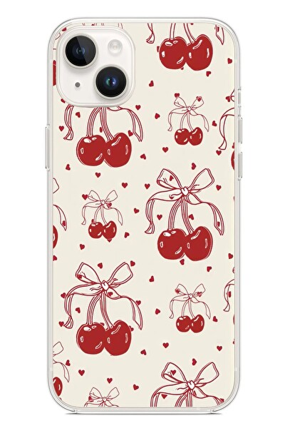 Le Balvo iPhone 14 Plus Uyumlu Kiraz Bukleleri Baskılı Silikon Kılıf