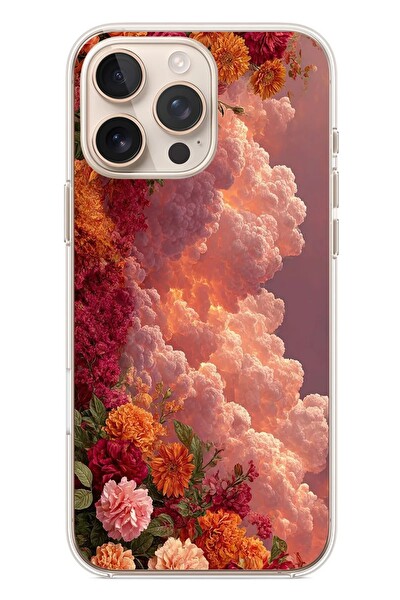 Le Balvo iPhone 16 Pro Max Uyumlu Güller ve Bulutlar Baskılı Silikon Kılıf