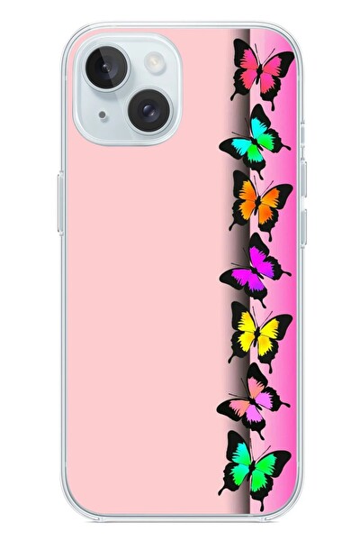 Le Balvo iPhone 15 Uyumlu Kelebeklerin Rüyası Baskılı Silikon Kılıf
