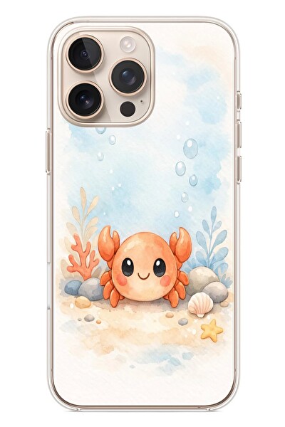 Le Balvo iPhone 16 Pro Max Uyumlu Sevimli Yengeç Baskılı Silikon Kılıf