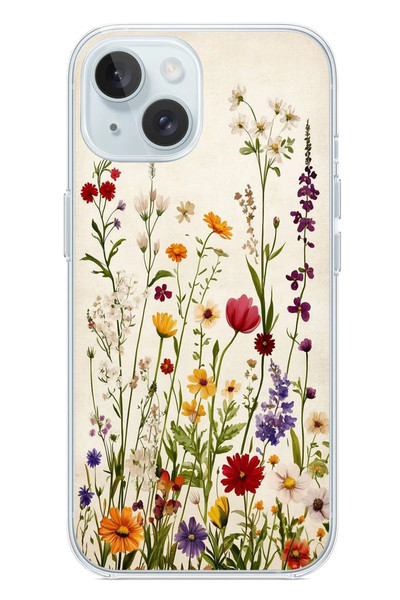 Le Balvo iPhone 15 Uyumlu Zarif Çiçekler Baskılı Silikon Kılıf