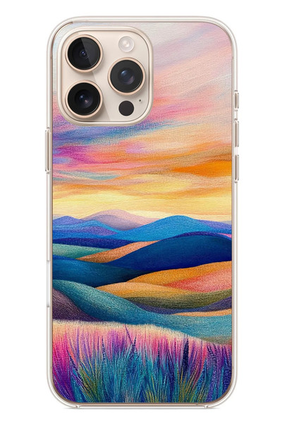 Le Balvo iPhone 16 Pro Max Uyumlu Renkli Pastel Günbatımı Baskılı Silikon Kılıf