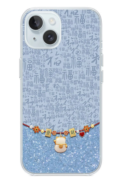 Le Balvo iPhone 15 Uyumlu Mavi Japon Desen Baskılı Silikon Kılıf