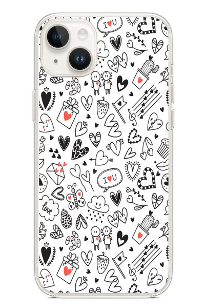 Le Balvo iPhone 14 Plus Uyumlu Retro Kalp Karışık Baskılı Silikon Kılıf