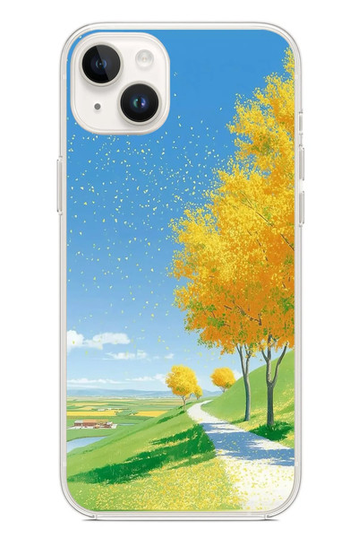 Le Balvo iPhone 14 Plus Uyumlu Sarı Sonbahar Ağacı Baskılı Silikon Kılıf