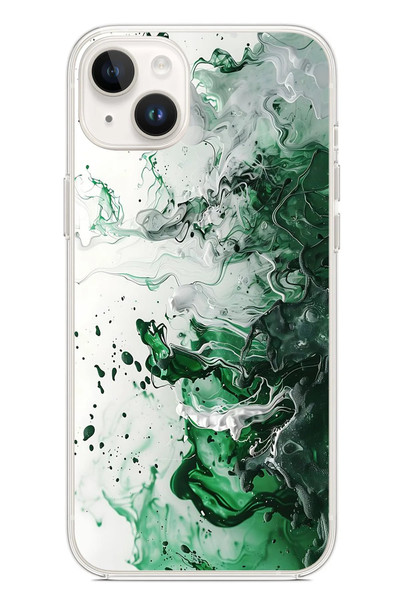 Le Balvo iPhone 14 Plus Uyumlu Yeşil Beyaz Dalgalar Baskılı Silikon Kılıf