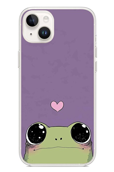 Le Balvo iPhone 14 Plus Uyumlu Mor Kalpli Kurbağa Baskılı Silikon Kılıf