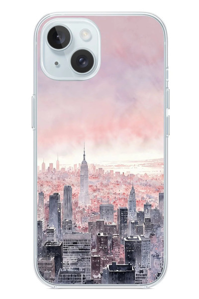 Le Balvo iPhone 15 Uyumlu Gökdelenler Baskılı Silikon Kılıf