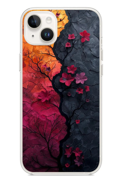 Le Balvo iPhone 14 Plus Uyumlu Yaprak Geçişkenliği Baskılı Silikon Kılıf