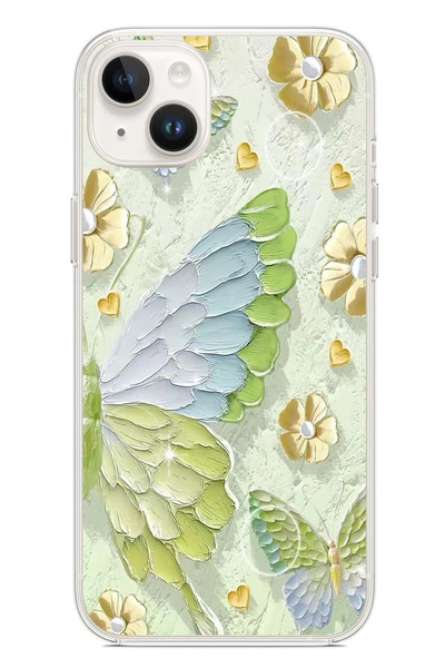 Le Balvo iPhone 14 Plus Uyumlu Yeşil Mavi Kelebek Baskılı Silikon Kılıf