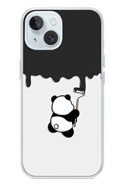 Le Balvo iPhone 15 Uyumlu Boyacı Panda Baskılı Silikon Kılıf