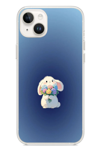 Le Balvo iPhone 14 Plus Uyumlu Çiçekli Tavşan Baskılı Silikon Kılıf