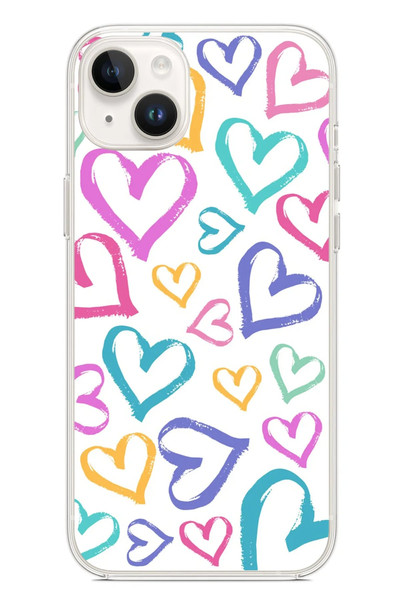 Le Balvo iPhone 14 Plus Uyumlu Modern Çizgi Kalpler Baskılı Silikon Kılıf
