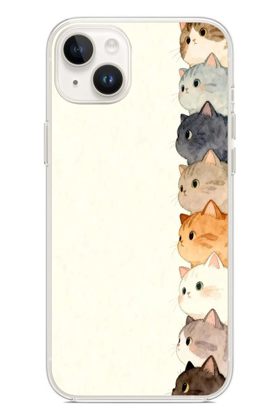 Le Balvo iPhone 14 Plus Uyumlu Sıralı Kediler Baskılı Silikon Kılıf