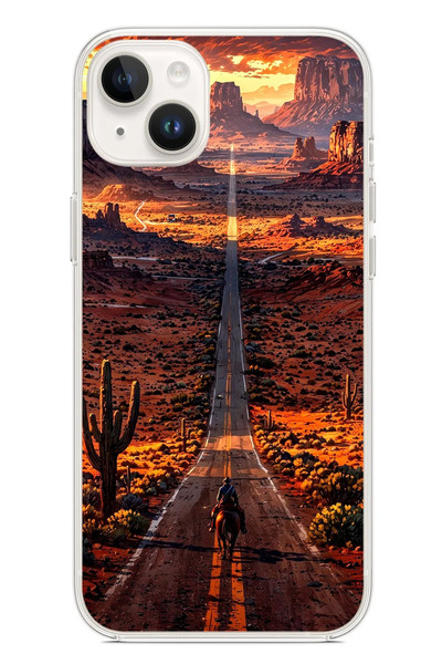 Le Balvo iPhone 14 Plus Uyumlu Kovboy Yolda Baskılı Silikon Kılıf
