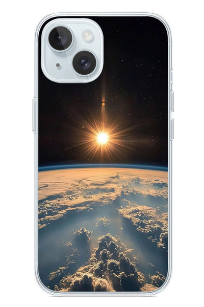 Le Balvo iPhone 15 Uyumlu Uzay Günbatımı Baskılı Silikon Kılıf