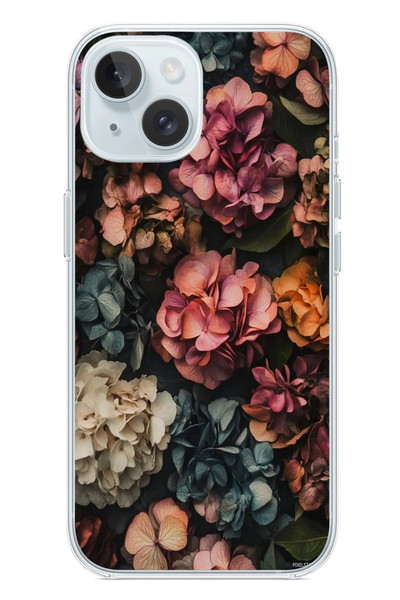 Le Balvo iPhone 15 Uyumlu Koyu Çiçekler Baskılı Silikon Kılıf