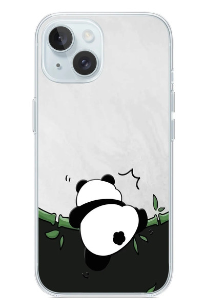 Le Balvo iPhone 15 Uyumlu Bambuya Çıkan Panda Baskılı Silikon Kılıf