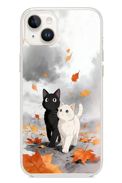 Le Balvo iPhone 14 Plus Uyumlu Sonbahar Kedileri Baskılı Silikon Kılıf