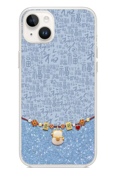 Le Balvo iPhone 14 Plus Uyumlu Mavi Japon Desen Baskılı Silikon Kılıf