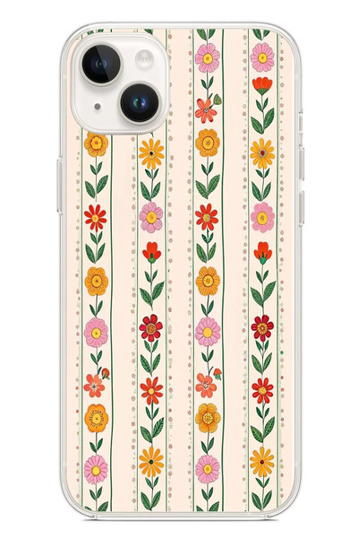 Le Balvo iPhone 14 Plus Uyumlu Çiçekler ve Yaprakları Baskılı Silikon Kılıf