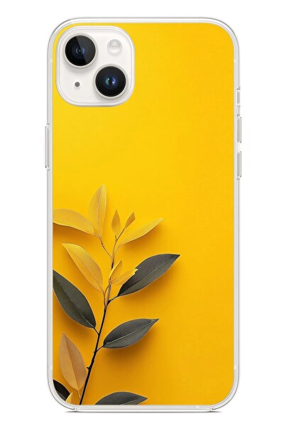 Le Balvo iPhone 14 Plus Uyumlu Sarı Siyah Çiçekler Baskılı Silikon Kılıf