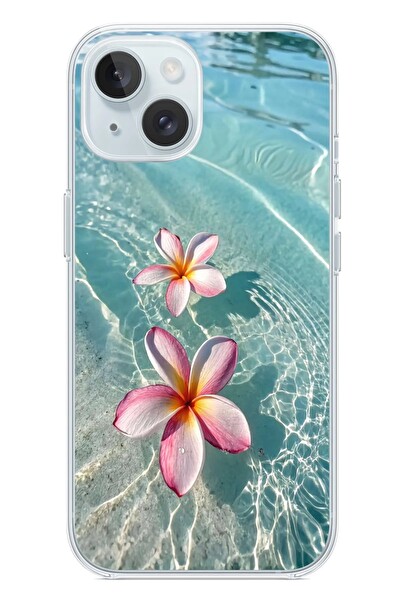 Le Balvo iPhone 15 Uyumlu Denizde Çiçekler Baskılı Silikon Kılıf