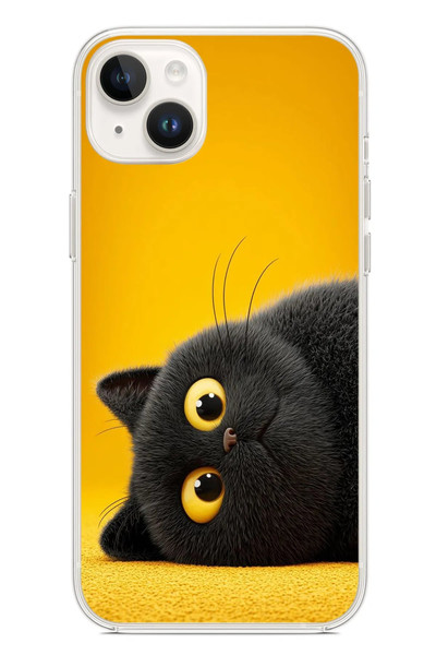 Le Balvo iPhone 14 Plus Uyumlu Yan Bakan Siyah Kedi Baskılı Silikon Kılıf