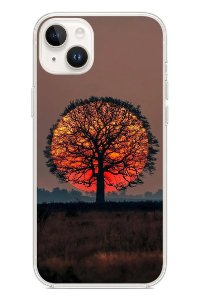 Le Balvo iPhone 14 Plus Uyumlu Güneşe Denk Gelen Ağaç Baskılı Silikon Kılıf