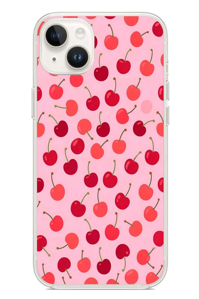 Le Balvo iPhone 14 Plus Uyumlu Pembe Kirazlar Baskılı Silikon Kılıf