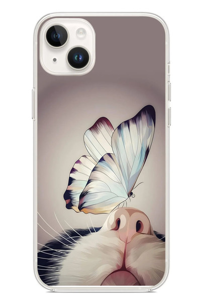 Le Balvo iPhone 14 Plus Uyumlu Kelebekli Kedi Baskılı Silikon Kılıf