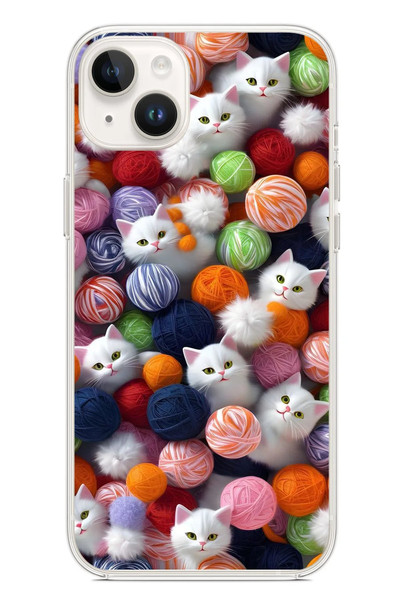 Le Balvo iPhone 14 Plus Uyumlu Renkli Kediler Baskılı Silikon Kılıf