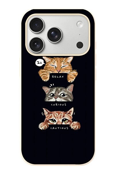 Le Balvo iPhone 17 Pro Uyumlu Kedi Halleri Baskılı Silikon Kılıf