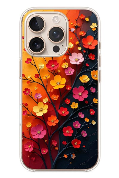 Le Balvo iPhone 16 Pro Uyumlu Sonbahar Çiçekleri Baskılı Silikon Kılıf