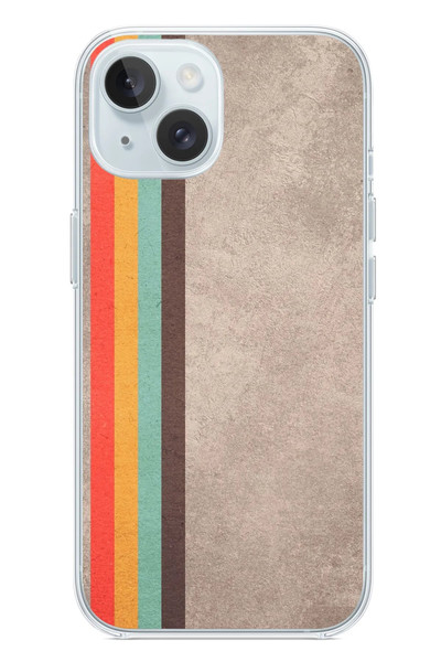 Le Balvo iPhone 15 Uyumlu Retro Gökkuşağı Baskılı Silikon Kılıf