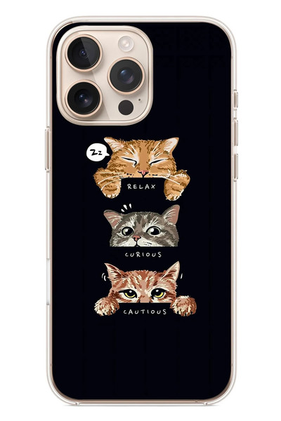 Le Balvo iPhone 16 Pro Max Uyumlu Kedi Halleri Baskılı Silikon Kılıf