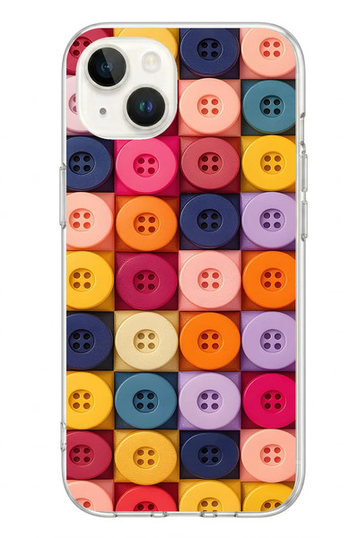 Le Balvo iPhone 13 - 14 Uyumlu Renkli Düğmeler Baskılı Silikon Kılıf