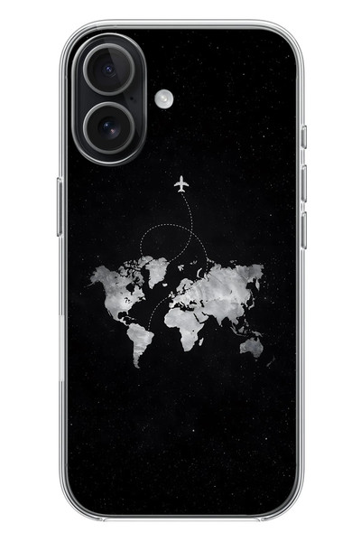 Le Balvo iPhone 17 Uyumlu Dünya Haritası Uçuş Baskılı Silikon Kılıf