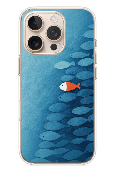 Le Balvo iPhone 16 Pro Uyumlu Balıklar Yüzüyor Baskılı Silikon Kılıf