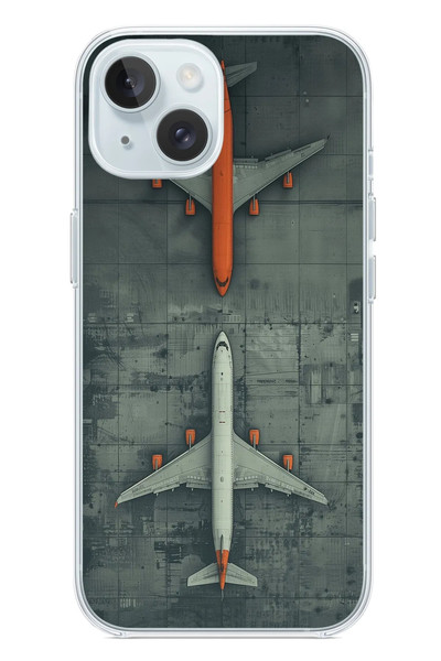 Le Balvo iPhone 15 Uyumlu İki Uçak Baskılı Silikon Kılıf