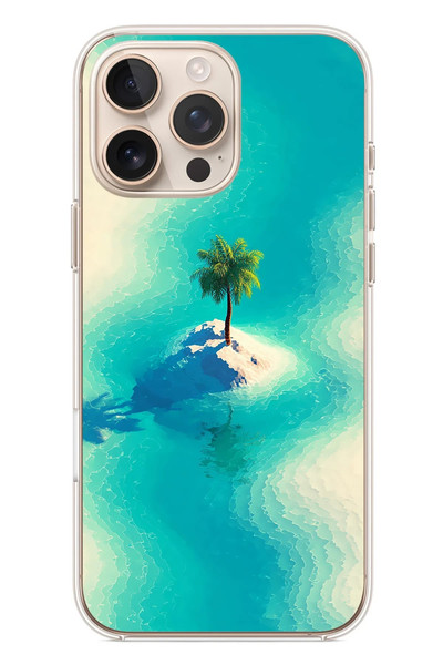 Le Balvo iPhone 16 Pro Max Uyumlu Adada Palmiye Baskılı Silikon Kılıf