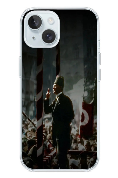 Le Balvo iPhone 15 Uyumlu Atatürk Hitap Ediyor Baskılı Silikon Kılıf